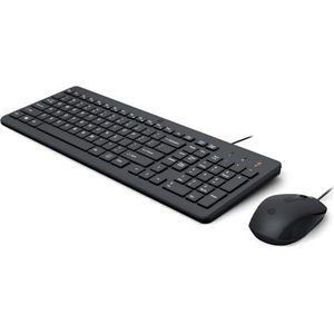 HP 150 toetsenbord en muis met 100 cm lange USB-kabel, led-display, hoofdlettervergrendeling, 12 toetsencombinaties, plug and play, muis met 1600 dpi optische sensor, compatibel met Windows 11, zwart