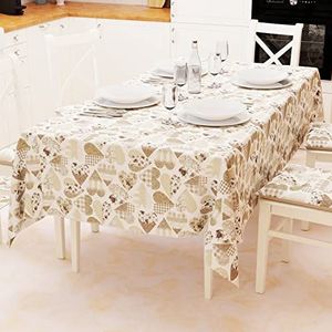 PETTI Artigiani Italiani - Tafelkleed, tafelkleed, tafelkleed voor de keuken van katoen, design harten, beige X6 plekjes (140 x 180 cm), 100% Made in Italy