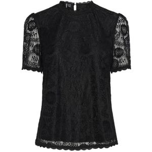 PIECES Pcolline Ss Lace Top Noos Bc T-shirt voor dames, zwart, XL