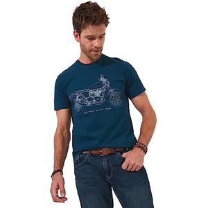 Joe Browns Heren motorfiets blauwdruk grafisch T-shirt met korte mouwen en ronde hals, blauw, klein, Blauw, S