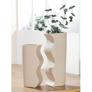GILDE Decoratieve vaas 2-delig - vaas bloemenvaas vazenset 2 stuks keramische vazen - decoratie woonkamer cadeau verjaardagscadeau - beige hoogte 25,5 cm
