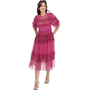 Maya Deluxe Dames Midi dames pailletten verfraaid korte mouwen jurk voor bruiloft gast bruidsmeisje prom bal avond gelegenheid, Fuchsia, 44