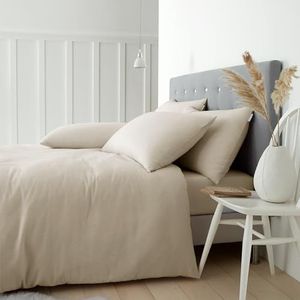 Catherine Lansfield Geborsteld Katoen Dubbele Dekbedovertrek Set met Kussenslopen Crème