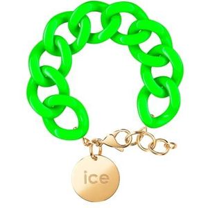 ICE - Jewellery - Chain bracelet - Flashy green - Gold - Groene XL mesh armband voor vrouwen met gouden medaille (020922)