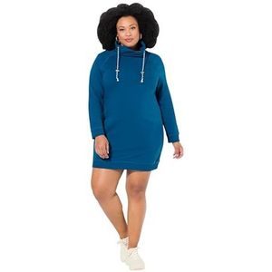 Ulla Popken Grote maten grote maten plus size sweatjurk, opstaande kraag, lange mouwen, zakken, blauwgroen, 50/52 NL