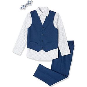 Van Heusen Boys' 4-Piece Formal Suit Set, Vest, Pants, Collared Dress Shirt, and Tie, Blue Jean, 10