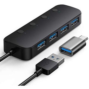 4-poorts USB 3.0 HUB, USB-verdeler, datahub met 1 stuks USB C naar USB 3.0 adapter, compatibel met MacBook Air 2018 Pro 2019 Mini Pad Pro 2020, Windows 10, MacOS 9.1 laptops en meer
