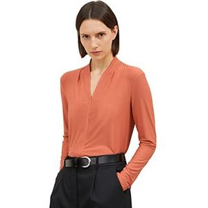 TOM TAILOR Dames Shirt met lange mouwen met vouwdetail 1034196, 30015 - Canyon Sunset Red, XXS