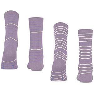 ESPRIT Dames Fine Stripe 2-Pack Biologisch katoen versterkte damessokken met patroon ademend bont met strepen in 2 paar sokken, blauw (Mauve 6904), 35-38 (2-pack)