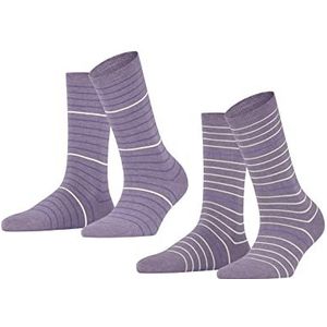 ESPRIT Dames Fine Stripe 2-Pack Biologisch katoen versterkte damessokken met patroon ademend bont met strepen in 2 paar sokken, blauw (Mauve 6904), 35-38 (2-pack)