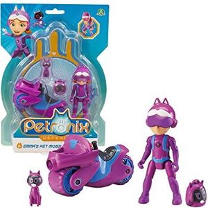 Giochi Preziosi Petronix Defender - Emma & Kitt - 10 missie met motorfiets en afneembare rugzak, speelgoed, actiefiguur, 7 cm, transformeerbare superheld voor kinderen vanaf 3 jaar