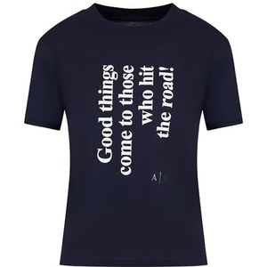Armani Exchange Women's Big Printed Quote, Pima Cotton T-Shirt, Blauw, XS, blueberry, XS