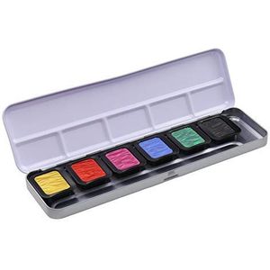 Finetec F7002 Metalen verfdoos, 6 dekkende premium parelglanskleuren ""High Chroma"", 6 kleuren, 23 x 6,5 x 1,7 cm