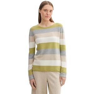 TOM TAILOR Gebreide damestrui met ronde hals, 37067 - Green Block Stripe, XXL