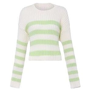 myMo Dames gestreepte pullover WOLLWIT limoen XL/XXL, wolwit limoen, XL