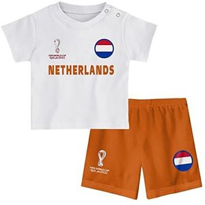 FIFA Unisex Kids Officiële Fifa World Cup 2022 Tee & Short Set - Nederland - Away Country Tee & Shorts Set (pak van 1), Kleur: wit, 18 Maanden