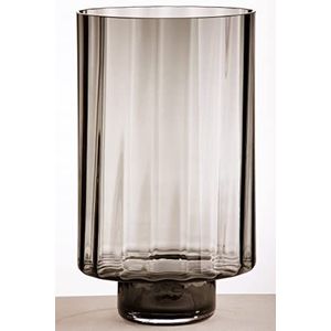 GILDE Decoratieve windlicht XL - grote glazen windlicht handgemaakt van rookglas - kleur: bruin - hoogte 30 cm