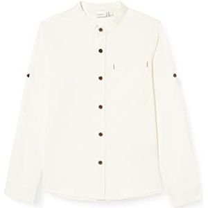 NAME IT Jongens Nkmfish Ls Shirt Ff Noos shirt met lange mouwen, Wit Alyssum/Detail:solid, 122/128 cm