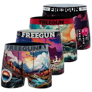 FREEGUN Boxershorts voor heren, landschap, zacht en ademend (4 stuks), paars/roze/rood/zwart/wit, M