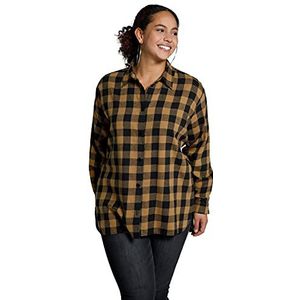 Studio Untold Geruit overhemd voor dames, oversized, hemdkraag, lange mouwen blouses, Wood Grain, 38