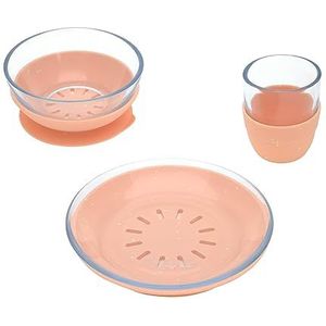 LÄSSIG Kinderserviesset glas (beker kombord) robuust met siliconen onderzetter, vaatwasmachinebestendig en magnetronbestendig/bordenset glas/siliconen oranje