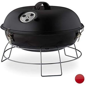 Relaxdays kogelbarbecue draagbaar, met deksel, fijne bbq, picknickbarbecue groot oppervlak, houtskolen, Ø36cm, zwart