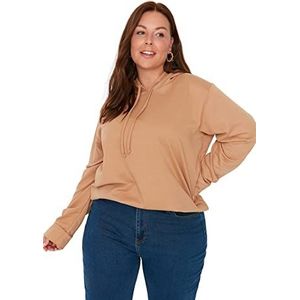 Trendyol Dames capuchon effen relaxed plus size sweatshirt, camel, XXL, Kameel, XXL