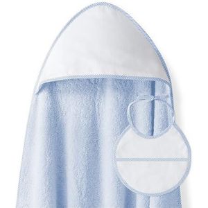 Babybadhanddoek 1 x 1 m · breipatroon glad blauw met baby · 100% katoen