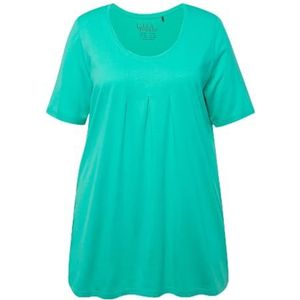Ulla Popken, Dames, grote maten, T-shirt, sierplooien, A-lijn, ronde hals, halflange mouwen, modal, turquoisegroen, 46/48 NL