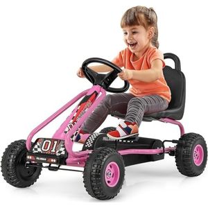 FANTASK Gokart met verstelbare zitting, trapauto tot 30 kg belastbaar, pedaal skelter, kindervoertuig voor kinderen vanaf 3 jaar (roze)