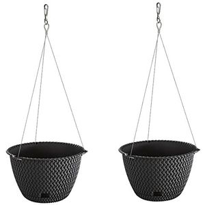WELLHOME 2 x ronde hangpot 4,8 l Splofy Round WS van kunststof in antraciet, Ø 27 x 16,6 cm