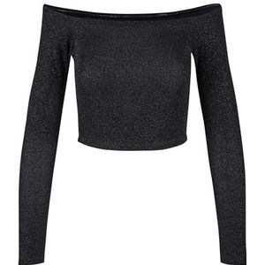 Urban Classics Dames T-Shirt Dames Off Shoulder Glitter Longsleeve Black M, zwart, M