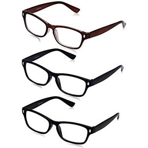 The Reading Glasses Company De leesbril bedrijf Leser Wert 3-pack heren vrouwen RRR77-123 +2, 00, zwart/bruin/donkerblauw, 3 stuks