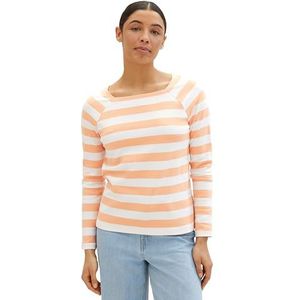 TOM TAILOR T-shirt met lange mouwen voor dames, 34763 - Peach Offwhite Bold Stripe, XXL
