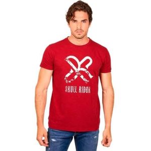 Heren T-shirt met korte mouwen van biologisch katoen met patroon aan de voorkant, Rood, M/3XL