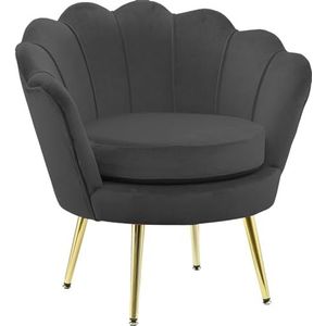 GARDENIA Fauteuil met schelp-rugleuning, gewatteerd, met verchroomde poten, ideaal voor woonkamer, slaapkamer en kantoor, stoel van fluweel, zwart, 77 x 79 x 77 cm (h) Athene XL