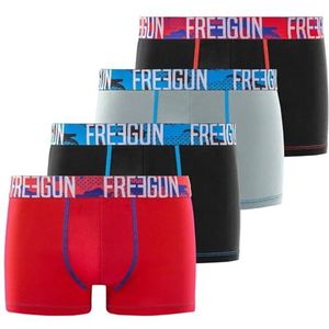 FREEGUN Boxershorts voor heren, katoen, hypoallergeen en stretch (4 stuks), Zwart/Grijs/Rood, XXL