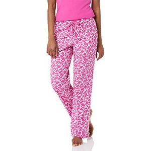 Amazon Essentials Flanellen slaapbroek voor dames (verkrijgbaar in grote maten), fuchsia silhouet bloemen, klein