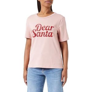 Vila Visybil Christmas S/S T-shirt voor dames, Misty Rose/Print: Sequin Dear Santa, S