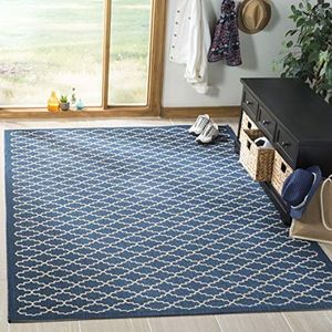 Safavieh Outdoor tapijt CY6919 geweven marineblauw/beige 160 X 160 cm
