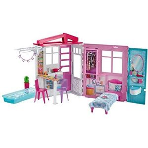 Barbie poppenhuis, draagbare één verdieping speelset met zwembad, FXG54