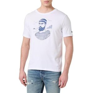 Armor Lux Heren T-shirt met korte mouwen van licht katoen met ronde hals, Marincorde/Wit, S