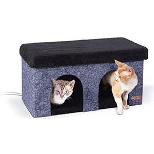 K&H PET PRODUCTS Thermo-Kitty Duplex Indoor Heated Cat House Classy Navy 12 X 24 X 12