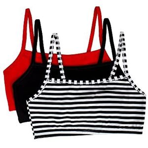 Fruit of the Loom Katoenen sportbeha met spaghettibandjes voor dames - Comfort en gemakkelijke beweging de hele dag - modekleuren, Magere Streep/Zwarte Tint/Rood Heet, 38