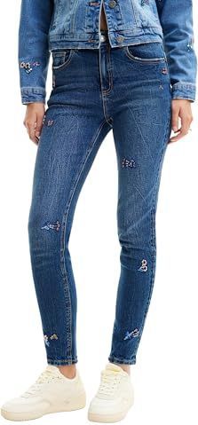 Desigual - Blauwe Paillet Versierde Slim Fit Jeans - Dames - Katoen
