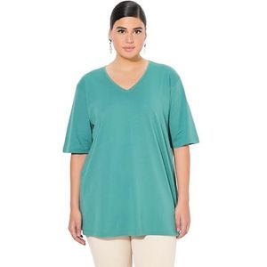 Ulla Popken Dames T-shirt, V-hals, relaxed, halflange mouwen tuniekshirt, groen, 42-44