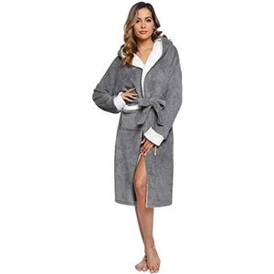 Sykooria badjas dames lange donzige flanellen ochtendjas, Zachte Thermische badjas perfect voor loungewear nachtkleding spa