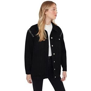 TRENDYOL Dames Modest Regular Basic Plain Denim Jas Coat, Zwart, 40, zwart, 16