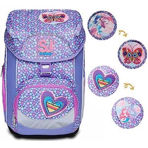 Schoolrugzak - SJ GANG UPDOWN BOX - LOVELY DOTS - rugzak met meerdere vakken, afneembaar, maxi capaciteit - ergonomisch, gewichtsverstelsysteem - stof 100% eco-materiaal, Lila, Eén maat, Casual
