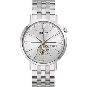 Bulova Heren analoog automatisch horloge met roestvrijstalen armband 96A276, zilver, Modern